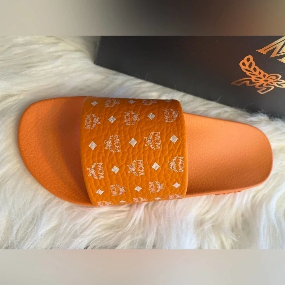 MCM Orange Slides, mens size 10
